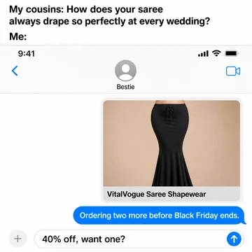 VitalVogue iMessage-style ad for the saree shapewear