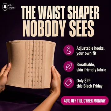 VitalVogue product ad for the tummy tucker belt with callouts, $29 this Black Friday