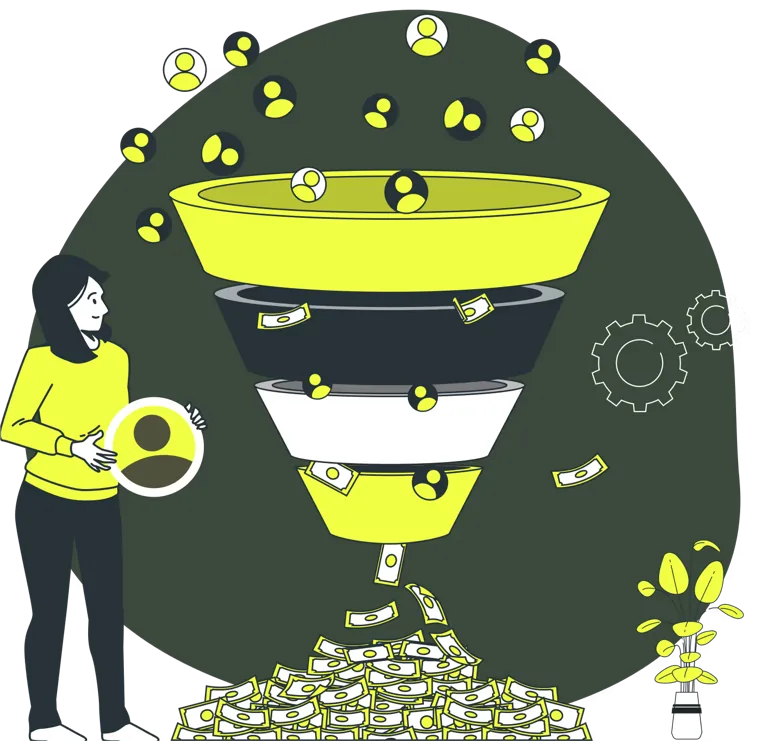 Money leaking out of a marketing funnel